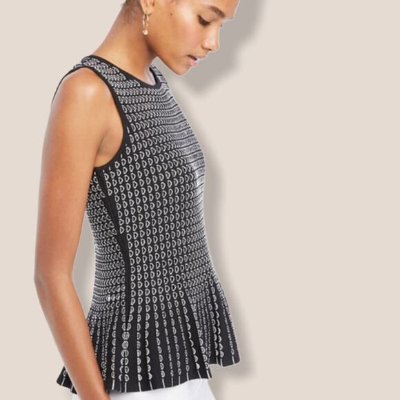 Ann Taylor Embroidered Peplum Knit Sleeveless Sweater Tank Top Black White XS - Picture 2 of 16